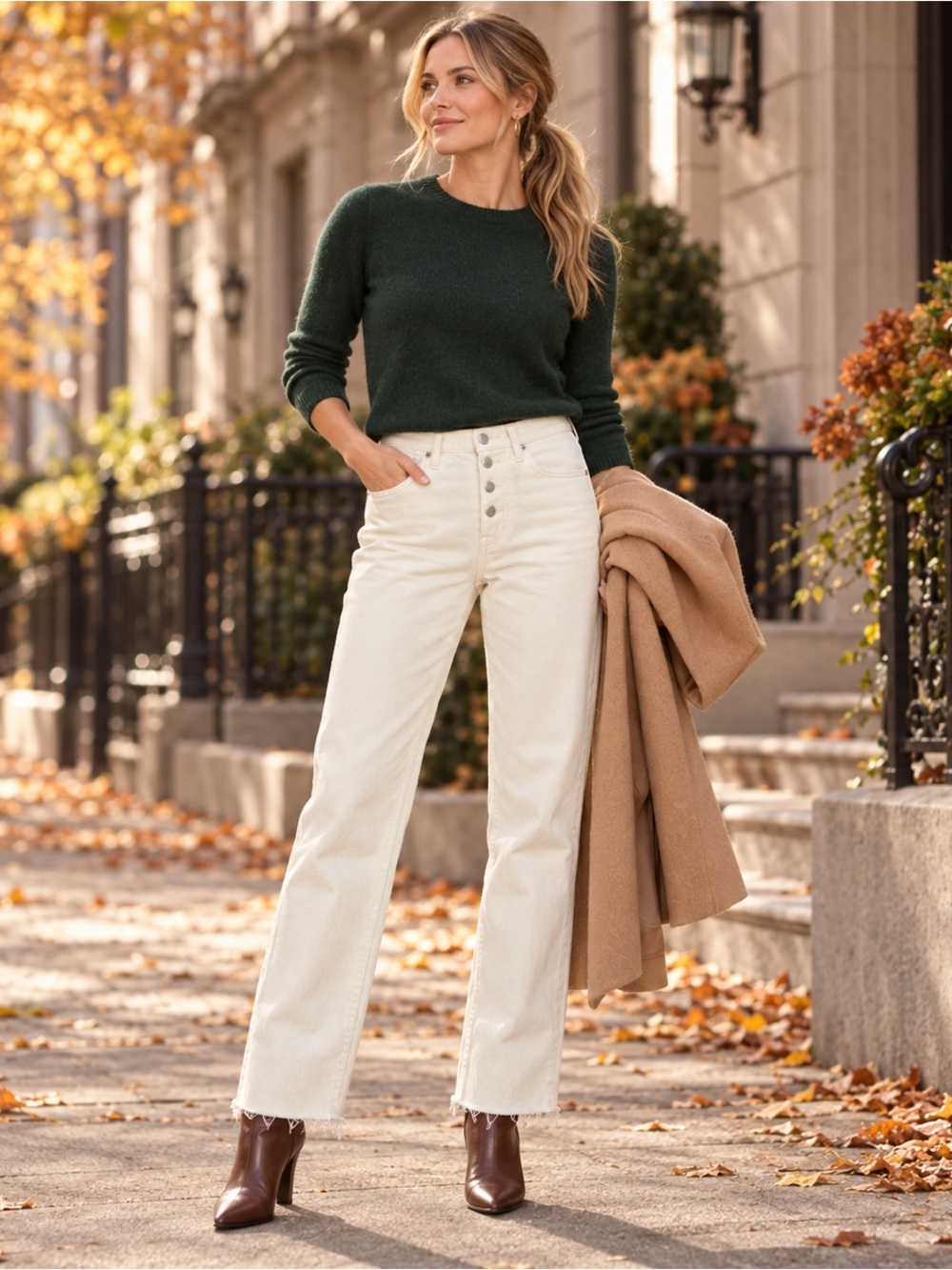 J. Crew High-Rise Straight-Leg Jeans in Off-White